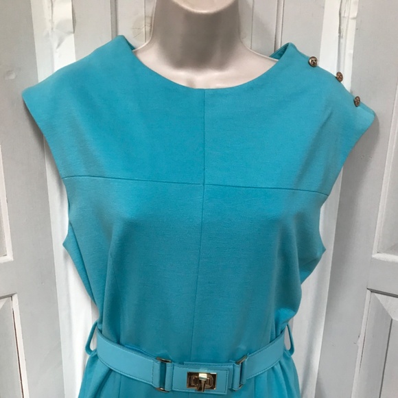 Tyler Boe Sleeveless Turquoise Belted Dress - Picture 7 of 15
